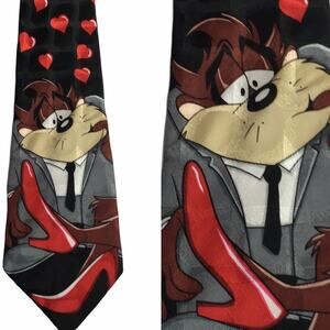 Looney Tunes Necktie Taz Valentine Love Red Hearts Black Tie Tasmanian Devil